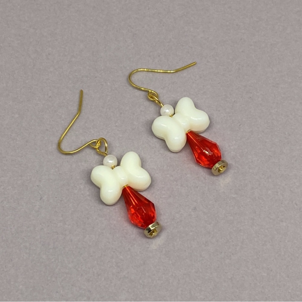 Handmade Red Cream Bow Earrings NEW